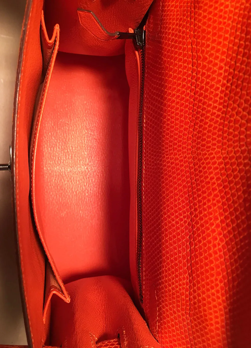 Hermes Tangerine Orange Shiny Niloticus Lizard Leather Kelly 25cm Sellier