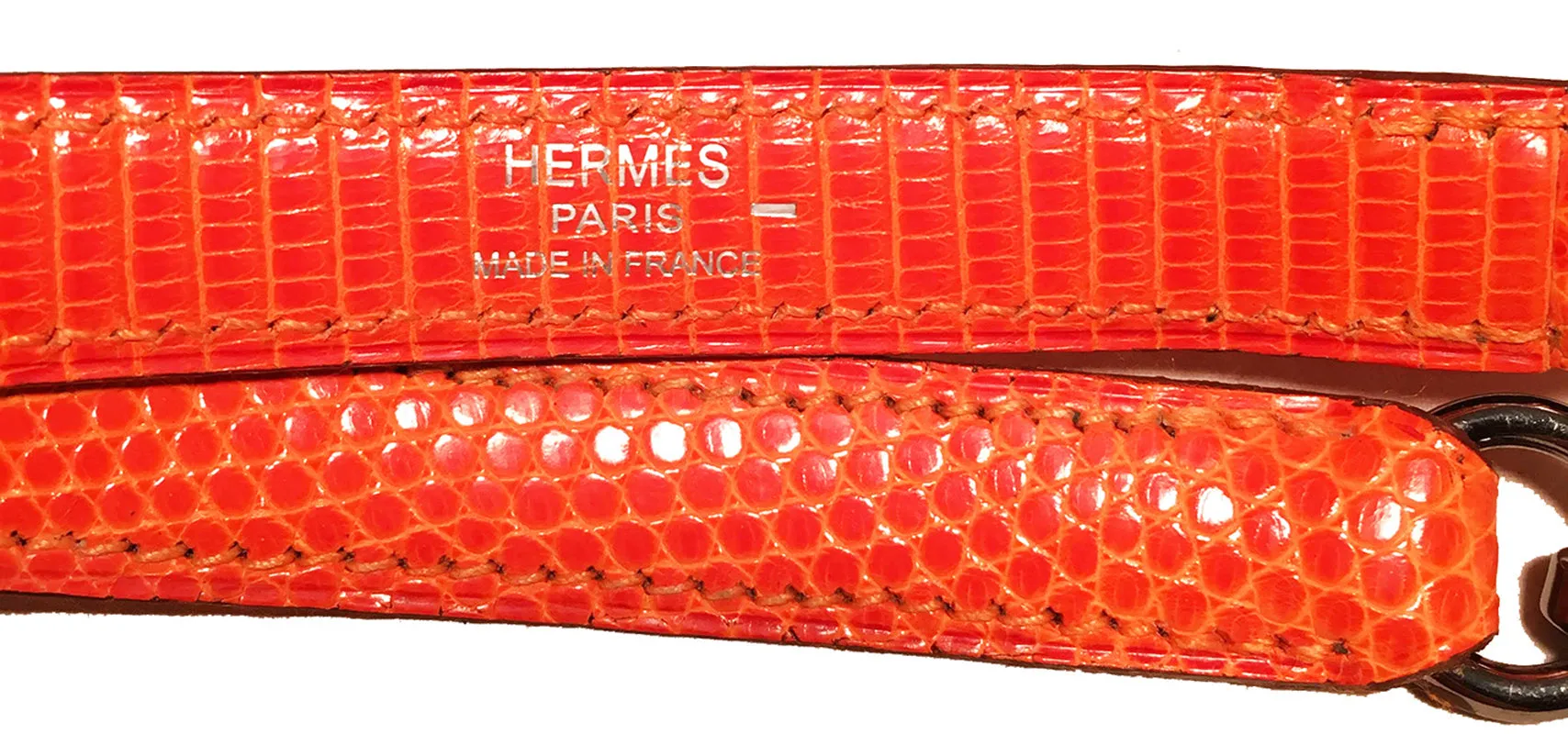 Hermes Tangerine Orange Shiny Niloticus Lizard Leather Kelly 25cm Sellier