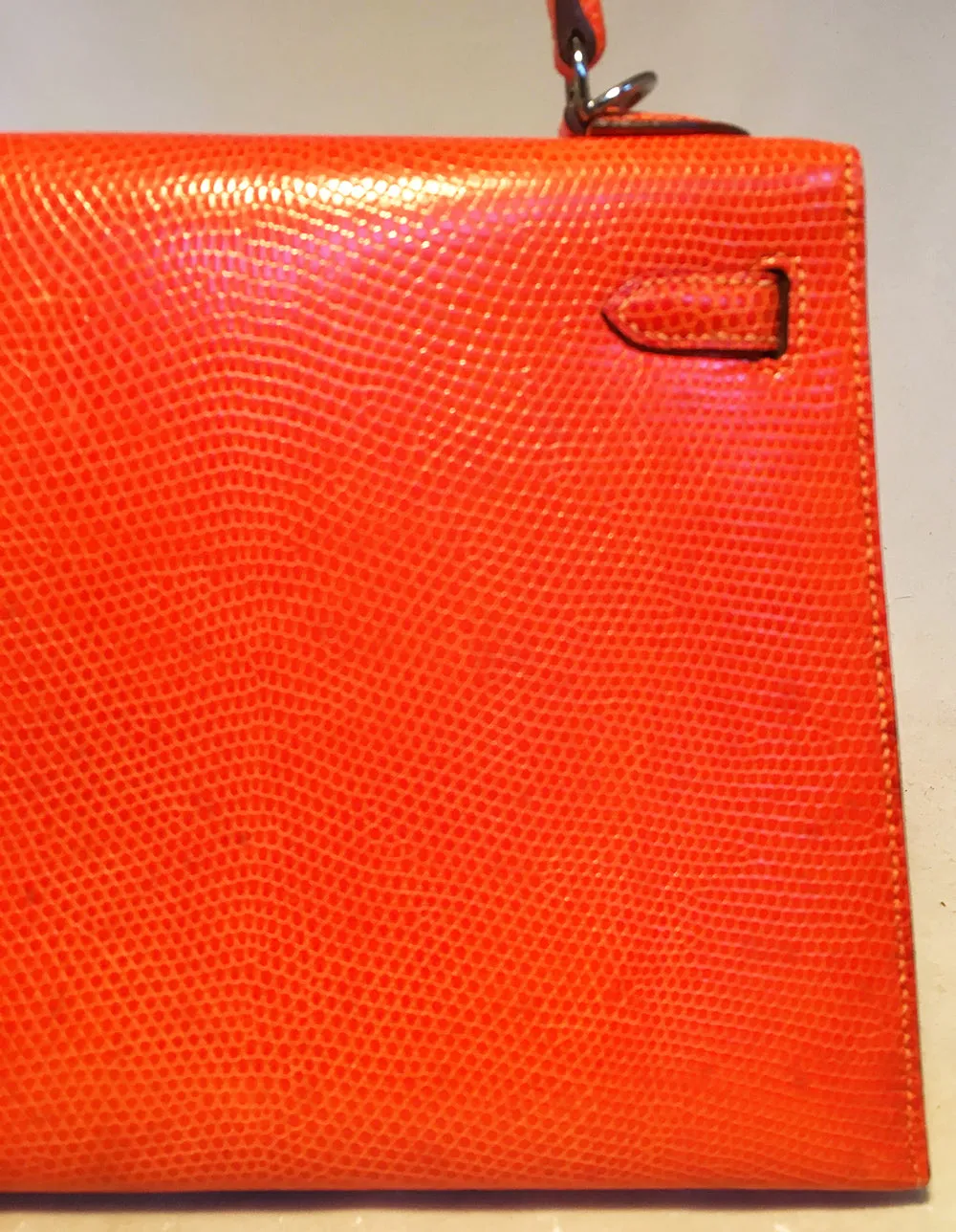 Hermes Tangerine Orange Shiny Niloticus Lizard Leather Kelly 25cm Sellier