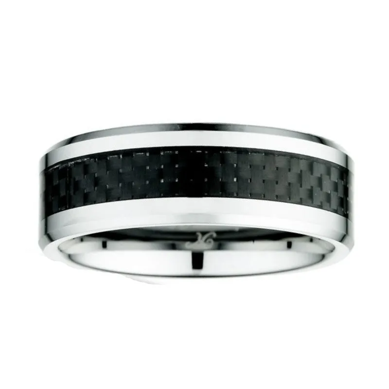 Kellee Designs Men's 8mm Tungsten Black Carbon Fiber Wedding Band