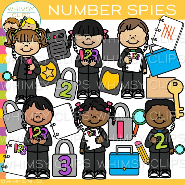 Kids Number Spies Clip Art