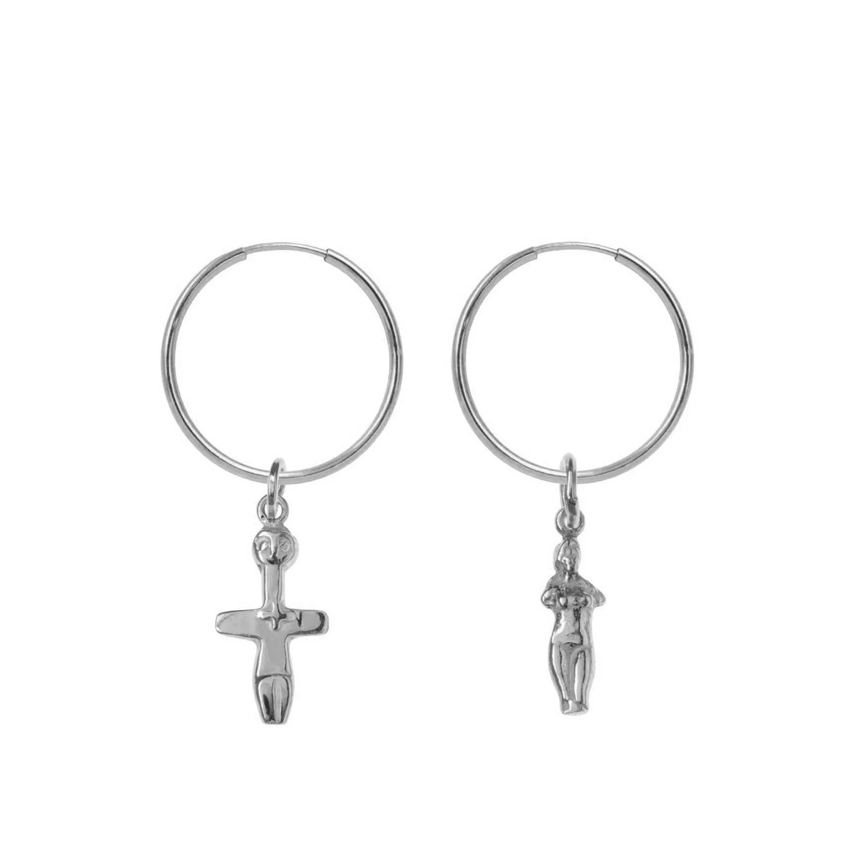 Silver Hoop Earrings with Fertility Figurine and Aphrodite pendant