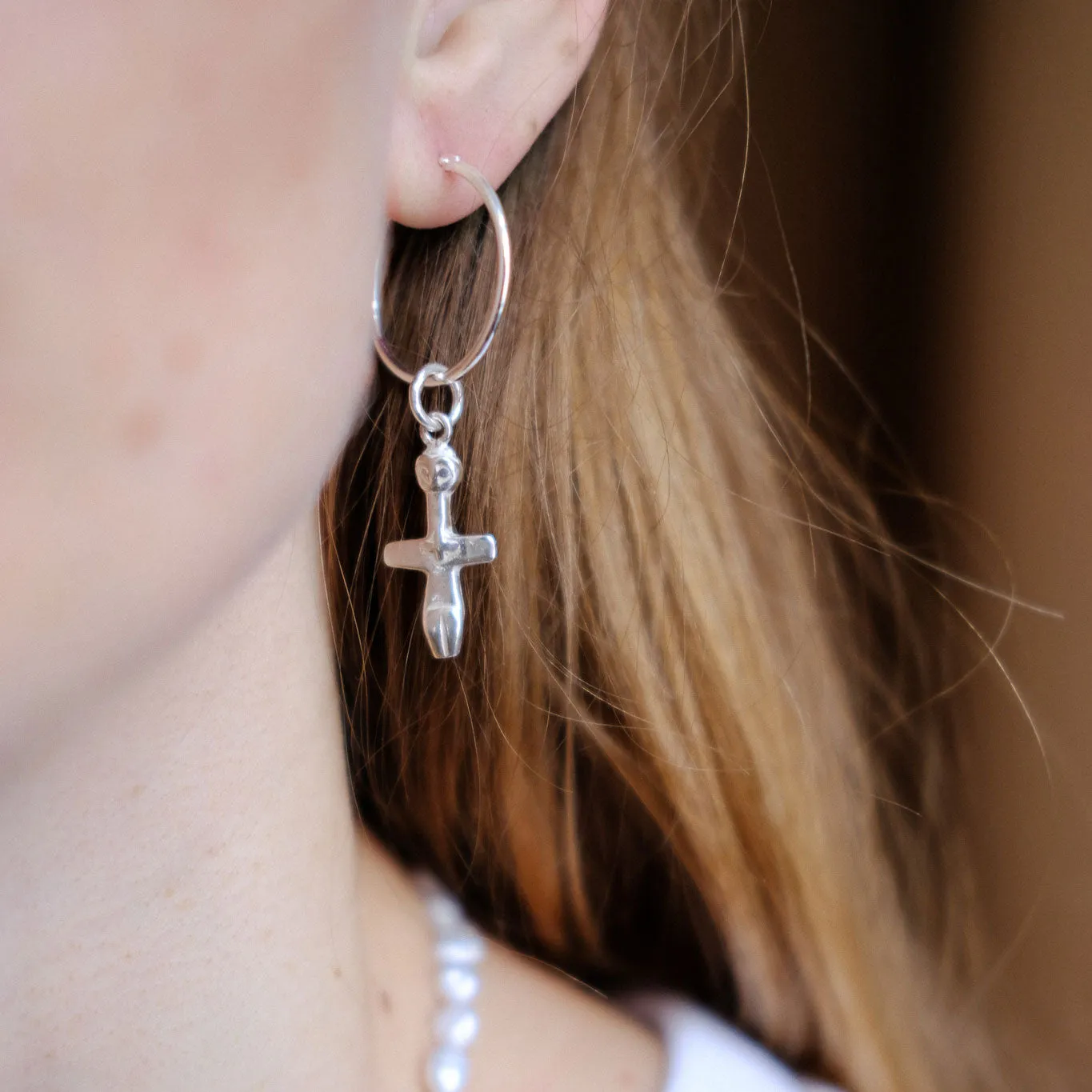 Silver Hoop Earrings with Fertility Figurine and Aphrodite pendant