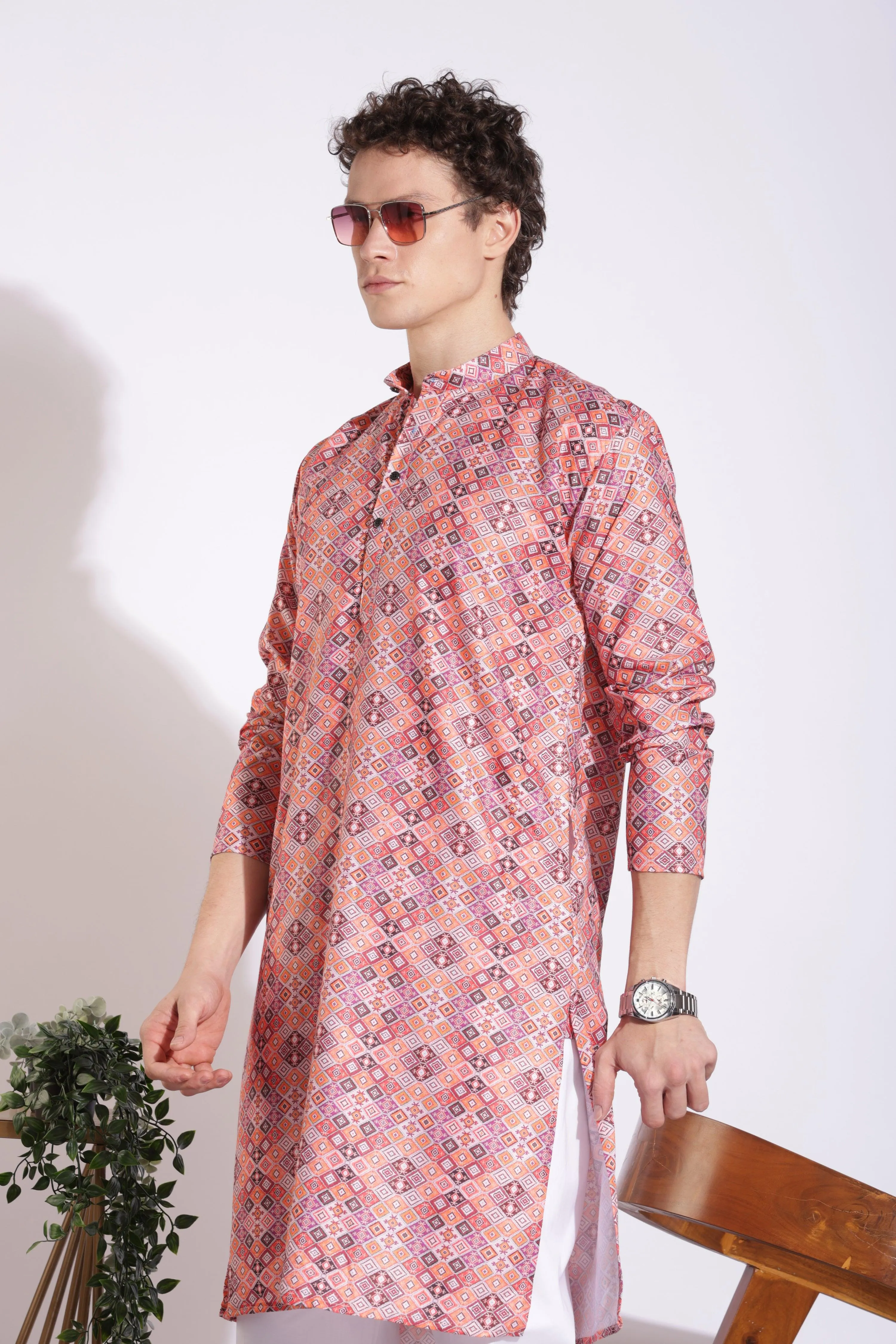 Traditional Attire Pink Print Cotton Kurta