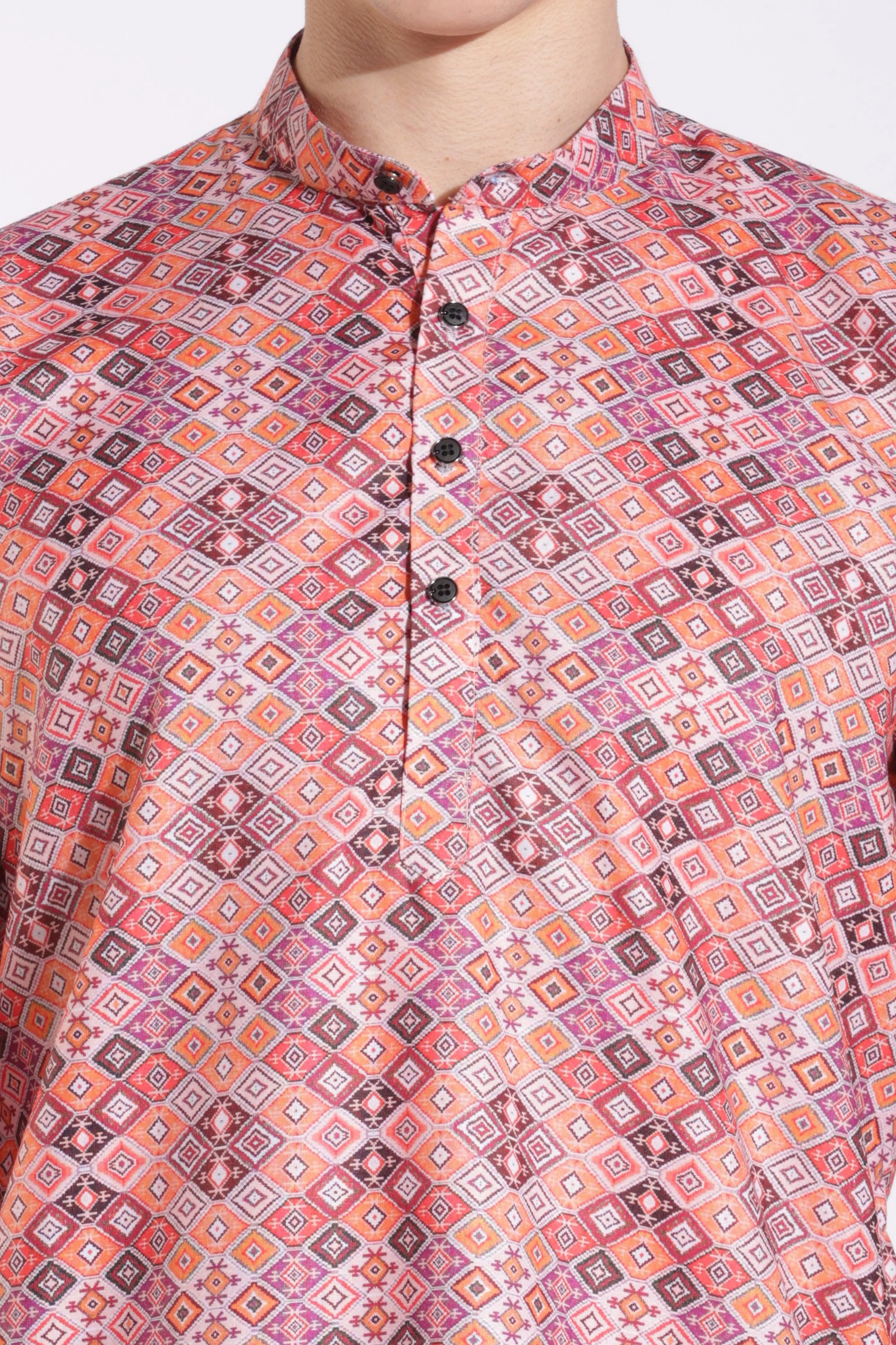 Traditional Attire Pink Print Cotton Kurta