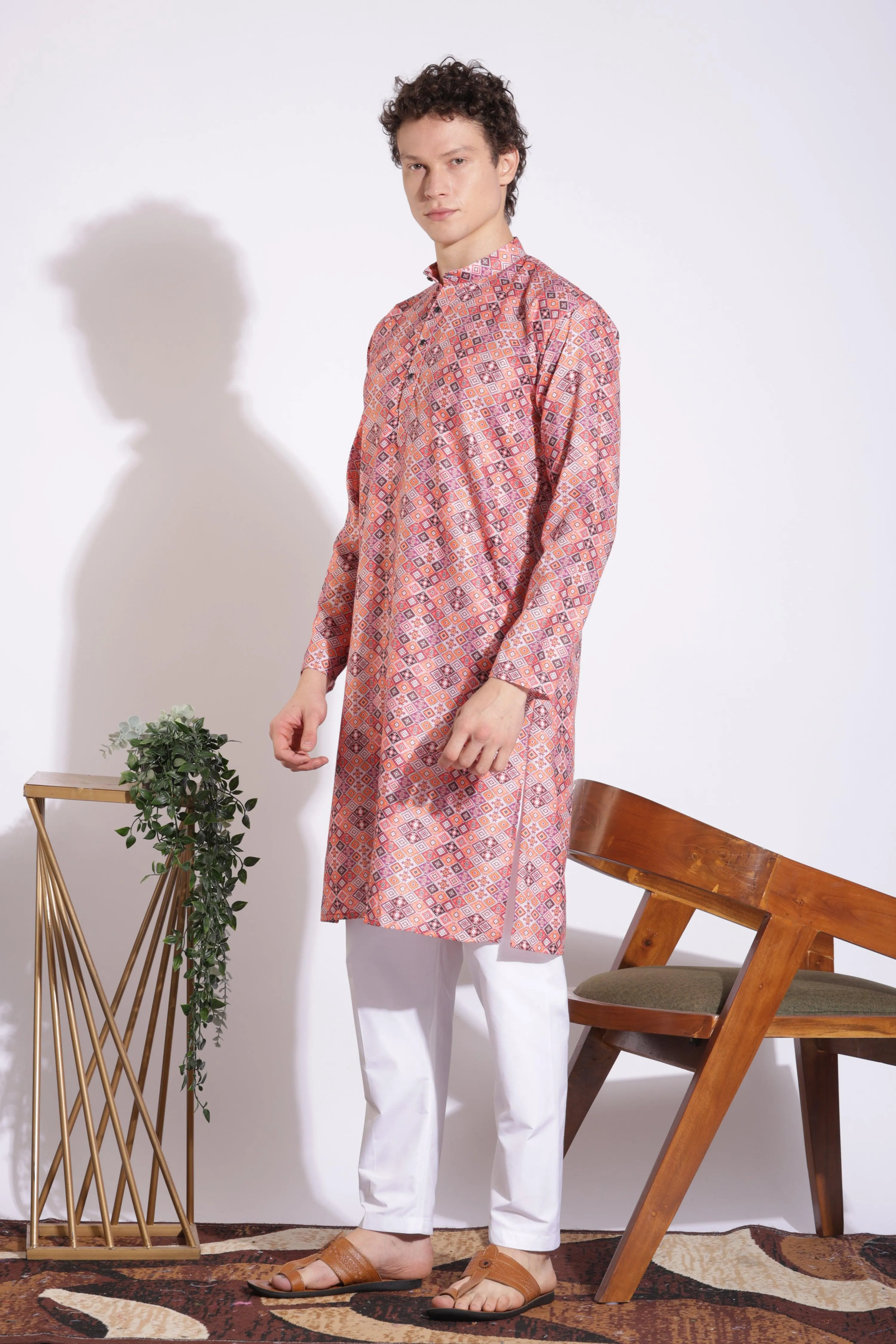 Traditional Attire Pink Print Cotton Kurta