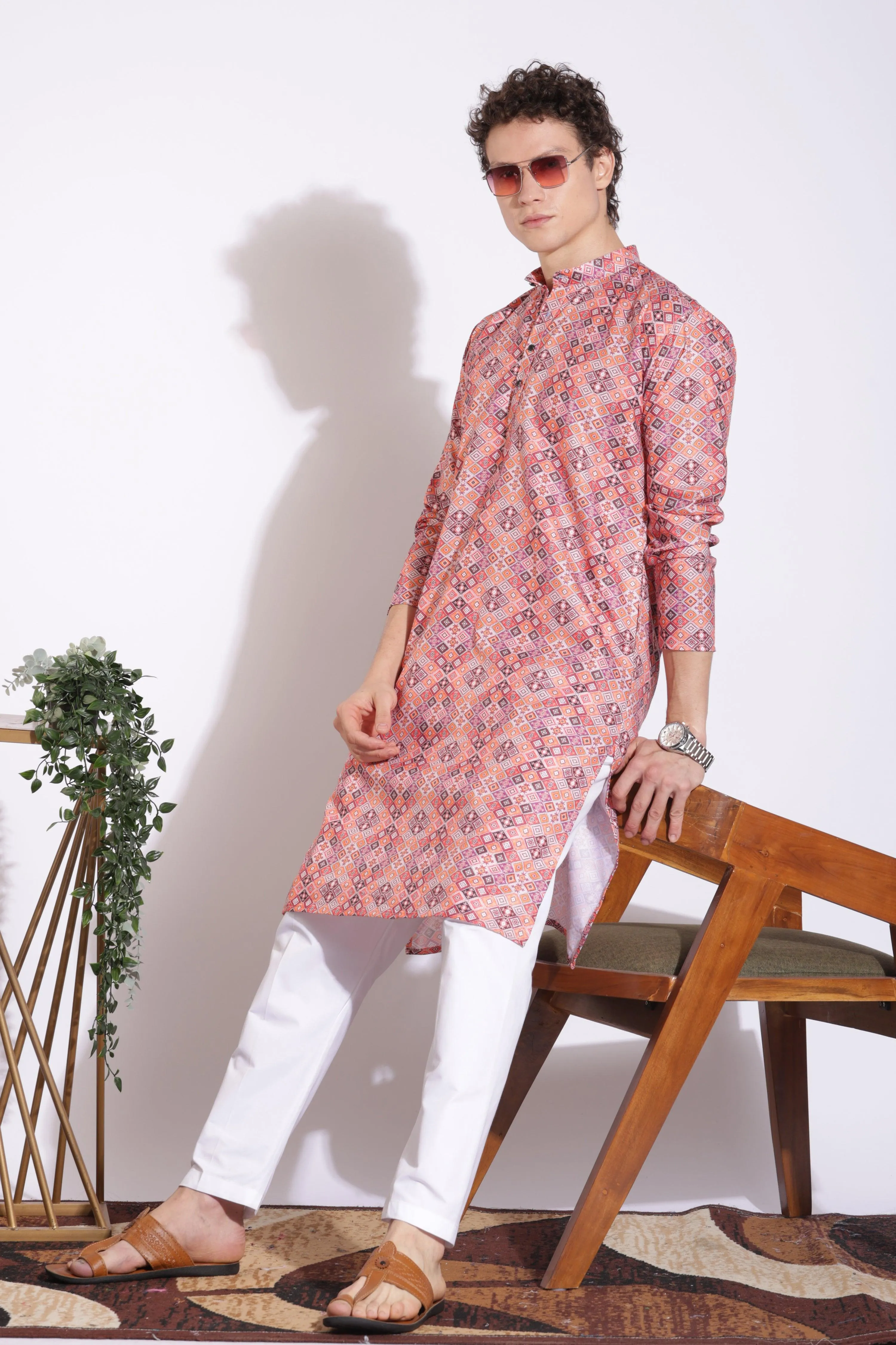 Traditional Attire Pink Print Cotton Kurta